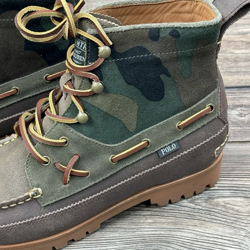 Polo‎ Ralph Lauren Ranger Mid Camo Suede Boots Taupe Mens Size 9.5 NEW